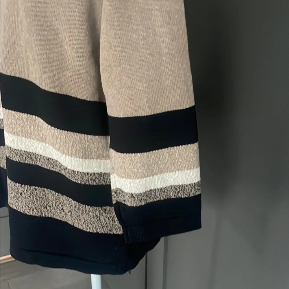 Karen Scott Sweater Striped Zipshoulder